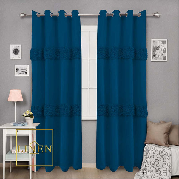 Luxury Ruffle Silk Curtain - Lake blue