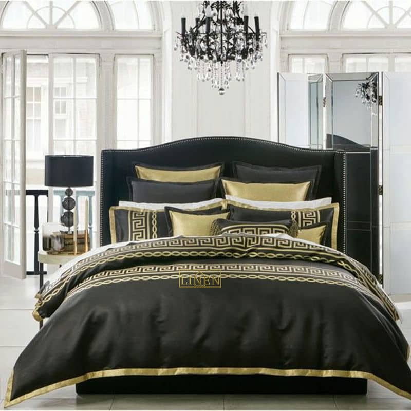 Premium Silk Luxury Embroidered Duvet Set Black & Golden