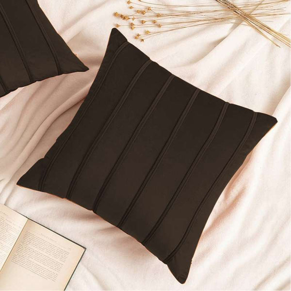 Pack of 2 Velvet Decorative Pleated Square Cushion - Brown