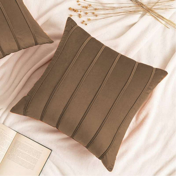 Pack of 2 Velvet Decorative Pleated Square Cushion - Dull Brown