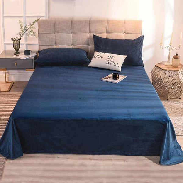 Velvet Bed Sheet - Blue