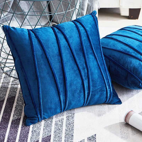 Pack of 2 Velvet Decorative Pleated Square Cushion - Blue