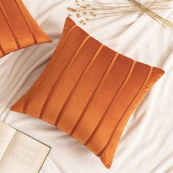 Pack of 2 Velvet Decorative Pleated Square Cushion - Orange