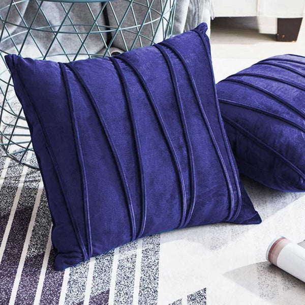 Pack of 2 Velvet Decorative Pleated Square Cushion - Navy Blue