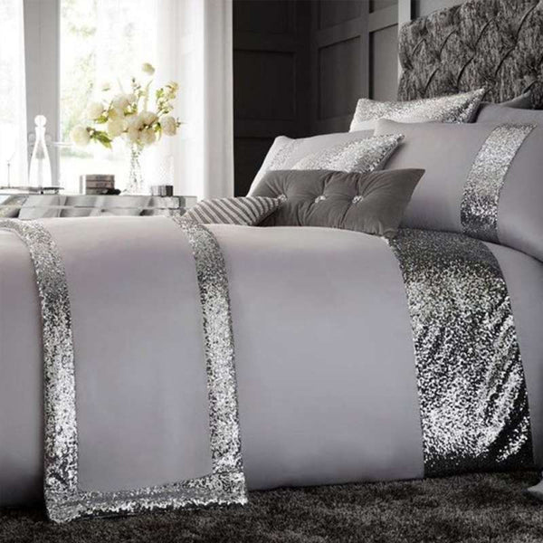 Elegant Look Light Grey Bridal Quilt Set - 12 Pieces Set with Free Quilt Filling