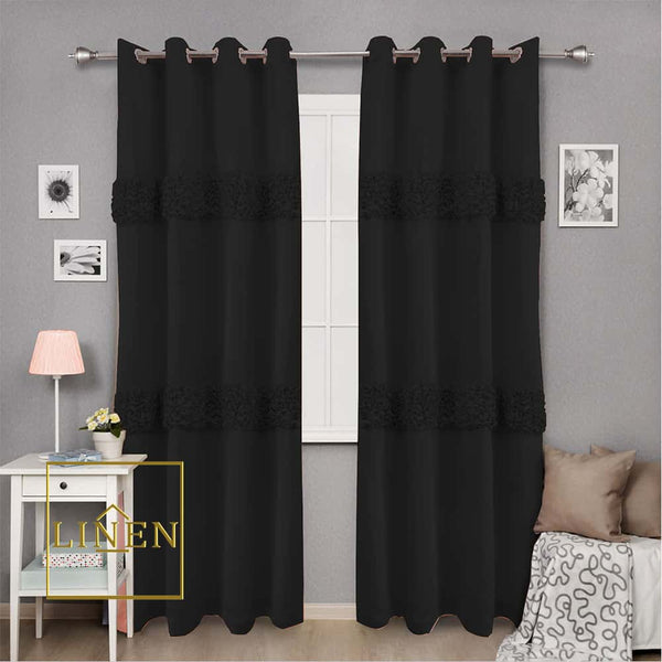 Luxury Ruffle Silk Curtain - Black