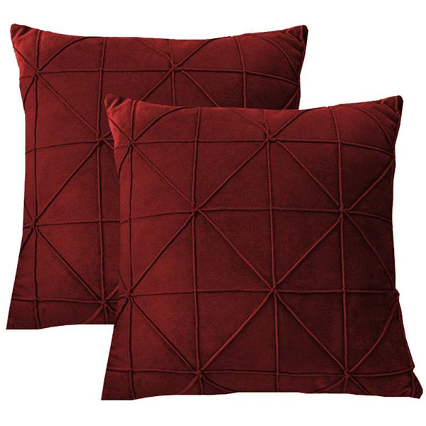 Pack of 2 Velvet Decorative Pleated Square Cushion - Maroon
