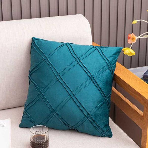 Pack of 2 Velvet Decorative Pleated Square Cushion - Teal