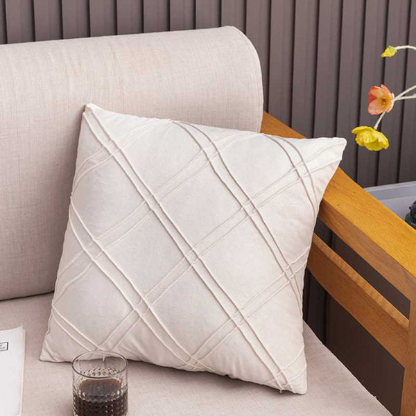 Pack of 2 Velvet Decorative Pleated Square Cushion - Off White