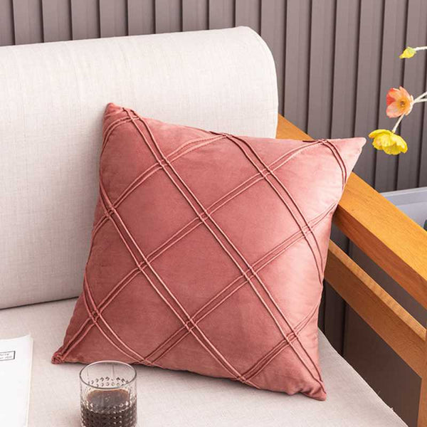 Pack of 2 Velvet Decorative Pleated Square Cushion - Pink
