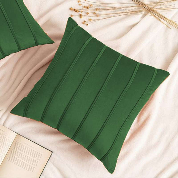 Pack of 2 Velvet Decorative Pleated Square Cushion - Green