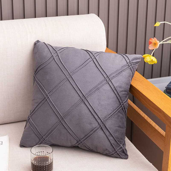 Pack of 2 Velvet Decorative Pleated Square Cushion - Grey