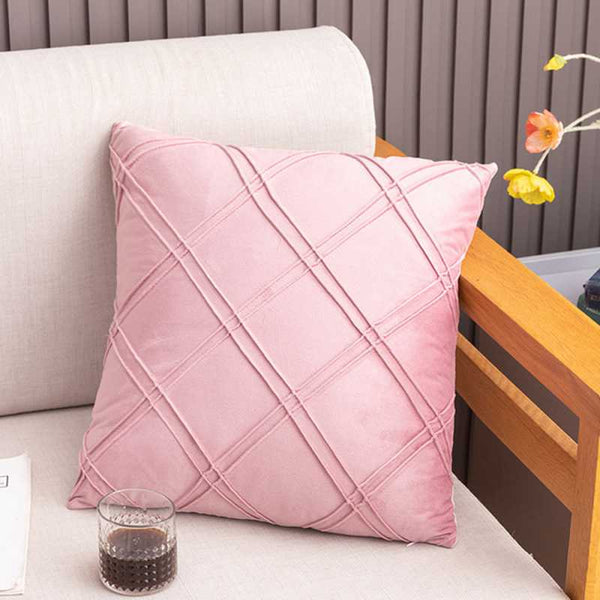 Pack of 2 Velvet Decorative Pleated Square Cushion - Baby Pink