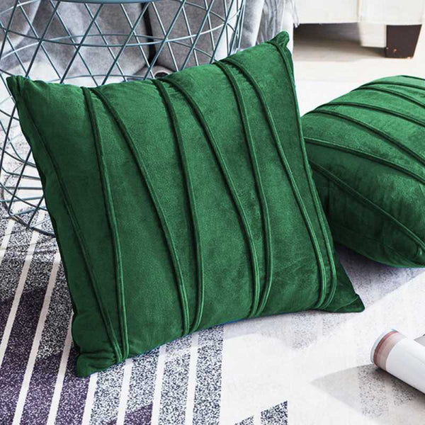 Pack of 2 Velvet Decorative Pleated Square Cushion - Green