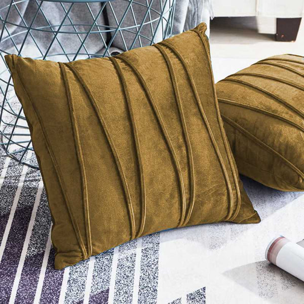 Pack of 2 Velvet Decorative Pleated Square Cushion - Golden
