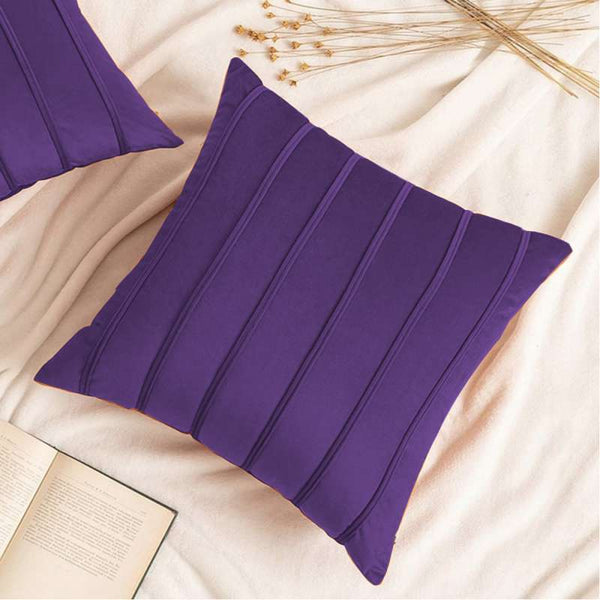 Pack of 2 Velvet Decorative Pleated Square Cushion - Purple