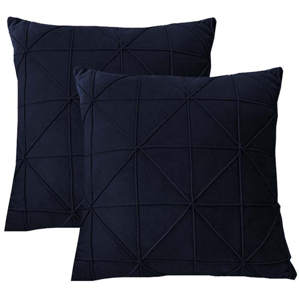 Pack of 2 Velvet Decorative Pleated Square Cushion - Navy