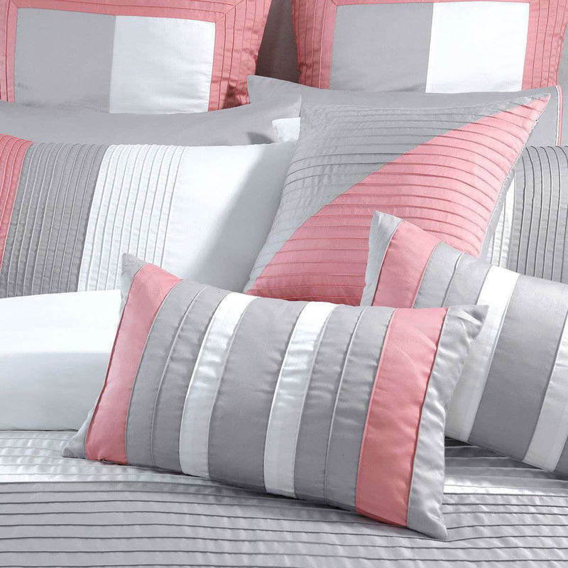 Luxury Horizontal Pleats Duvet Set - Grey And Pink