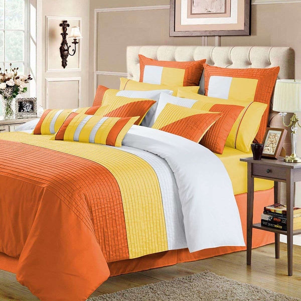 Luxury Horizontal Pleats Duvet Set - Orange And Yellow