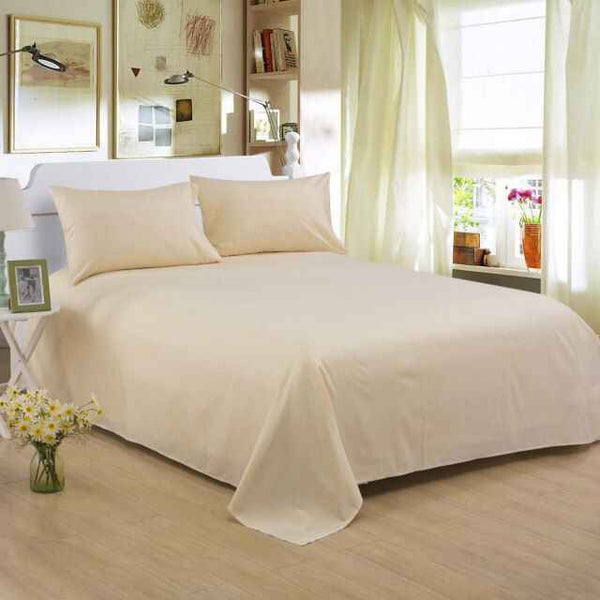 Cotton Plain Bedsheet - 3 Pieces - Cream - Linen.com.pk