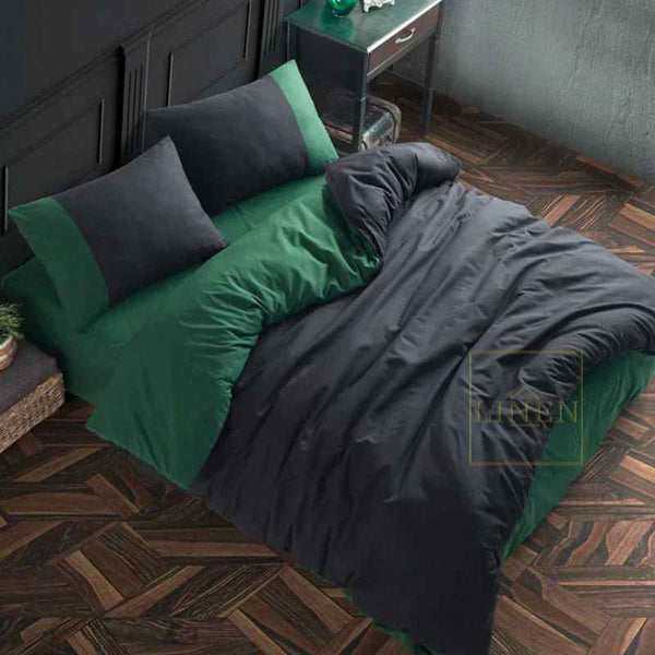 Luxury Reversible Duvet Set - Black & Green