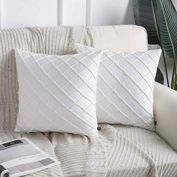 Pack of 2 Velvet Decorative Pleated Square Cushion - White - Linen.com.pk