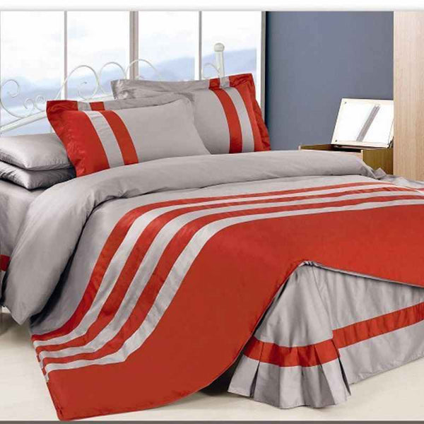 Grey & Red Stripe Duvet Set