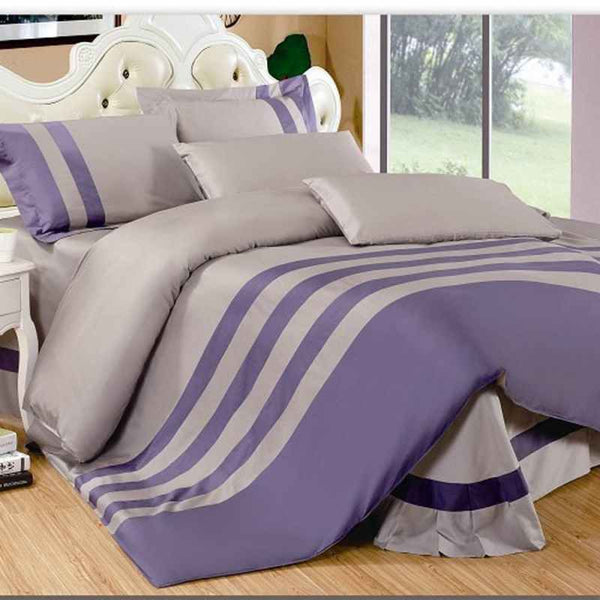 Grey & light purple Stripe Duvet Set