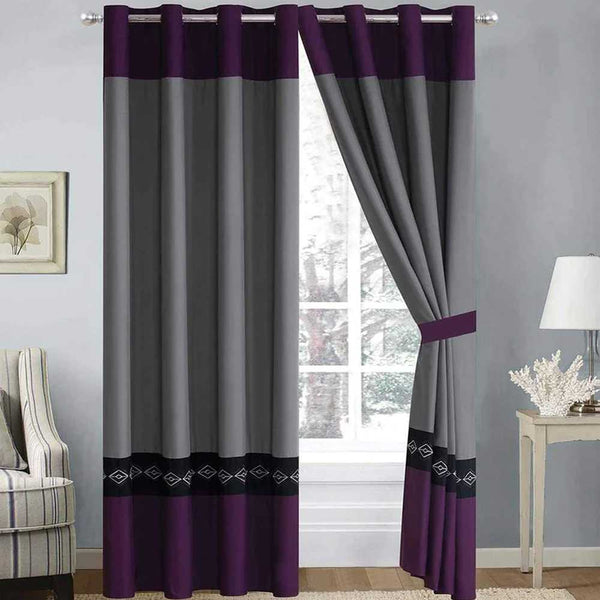 Embroidered Curtains - Grey & Purple