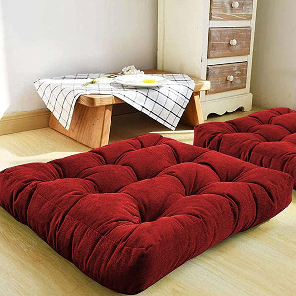 Pack of 2 Square Shape Floor Cushions - red