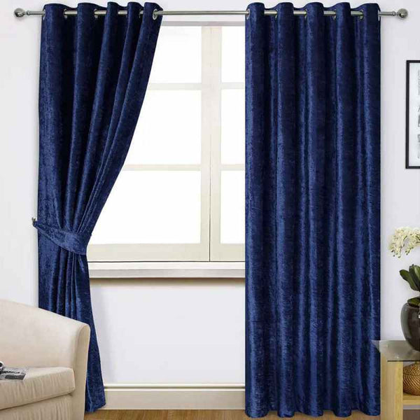 Plain Dyed Velvet Eyelet Curtains - Blue