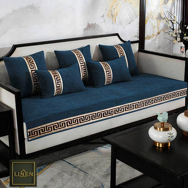 Velvet Embroidered Sofa Cover With Cushion Covers - Linen.com.pk