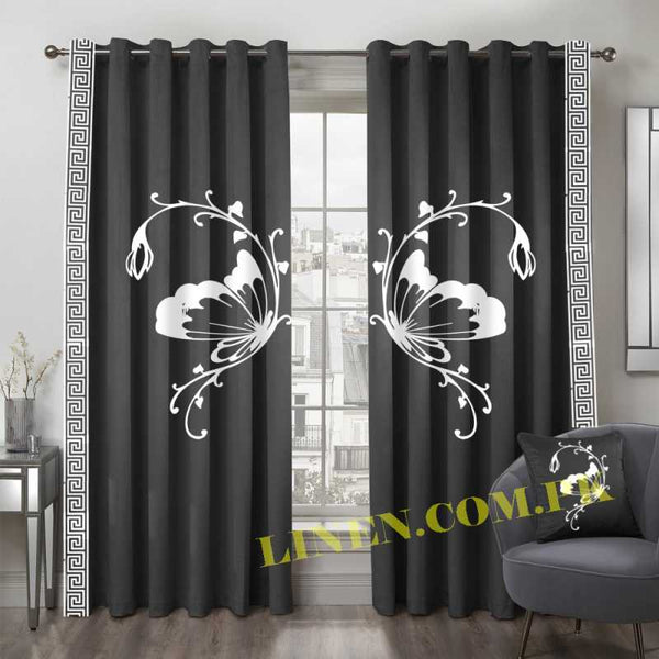 Luxury Butterfly Curtains - Grey & White
