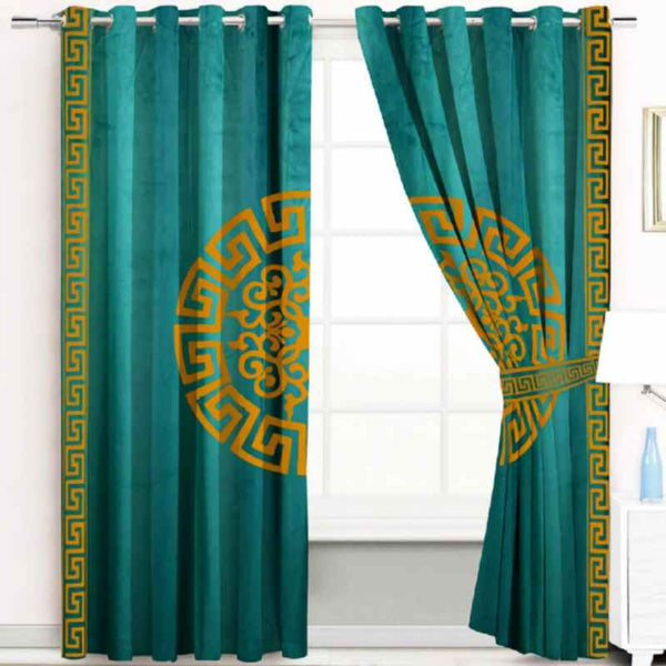 Luxury Splendid Velvet Curtain - Green & Golden