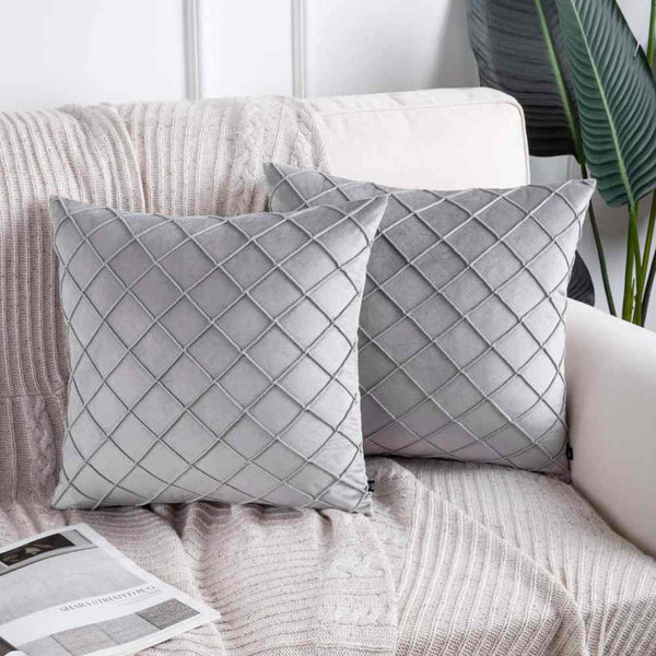 Pack of 2 Velvet Decorative Pleated Square Cushion - Light Grey - Linen.com.pk