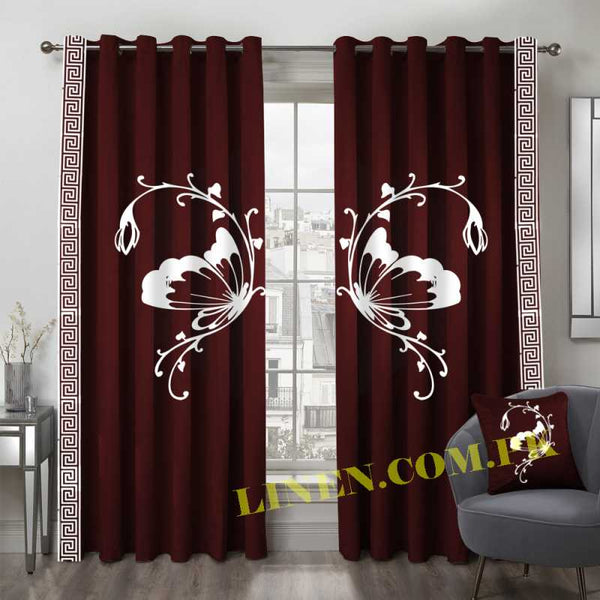 Luxury Butterfly Curtains - Maroon & White
