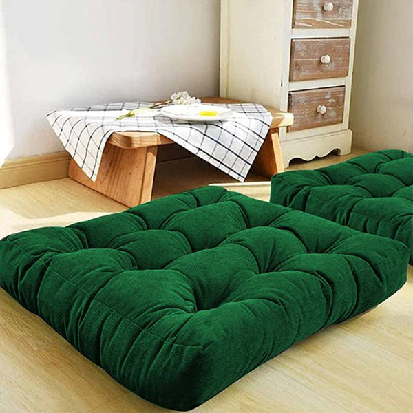 Pack of 2 Square Shape Floor Cushions - Green