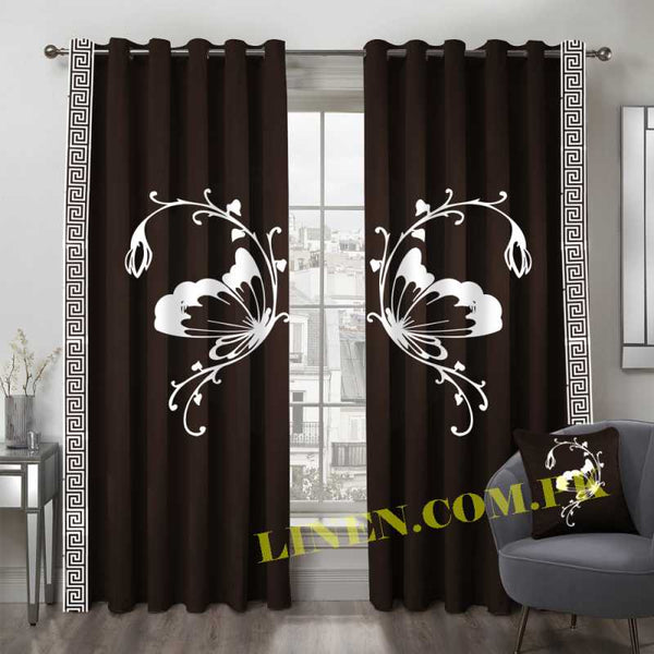 Luxury Butterfly Curtains - Brown & White