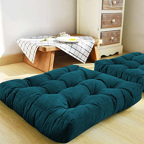 Pack of 2 Square Shape Floor Cushions - Blue