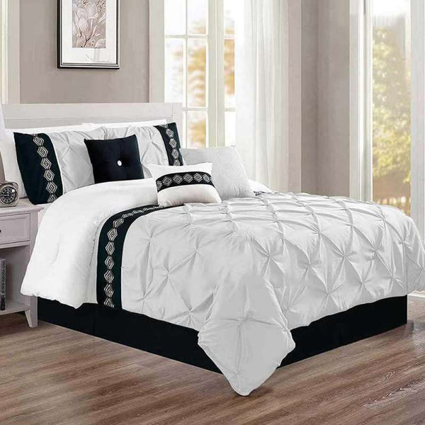 3 Pieces Embroidered Pintuck Duvet Set - White