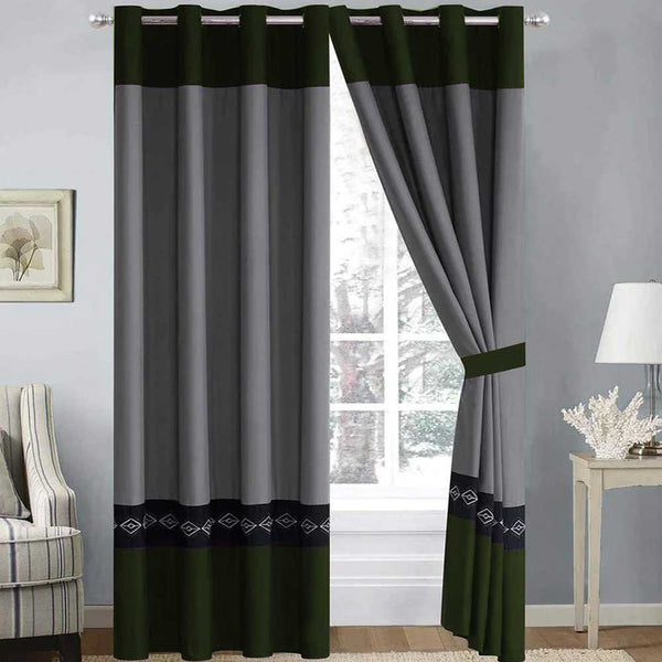 Embroidered Curtains - Grey & Green
