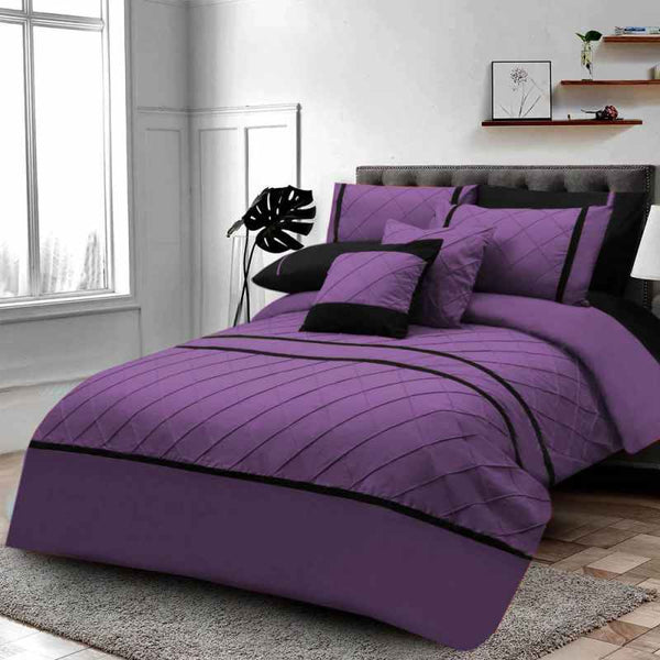 purple & Black Pinch Pleated Duvet Set - 8 Pieces