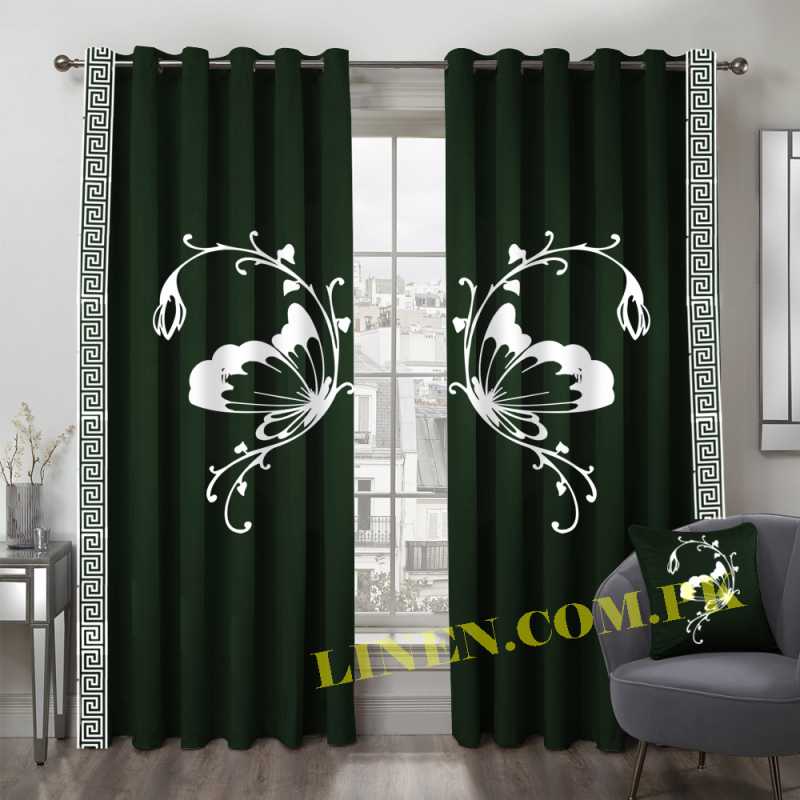 Luxury Butterfly Curtains - Green & White