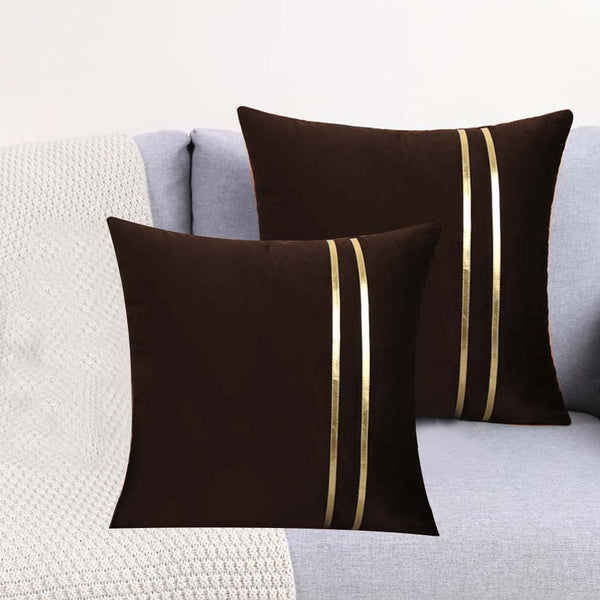Pack Of 2 Luxury Plain Velvet Cushions - Chocolate brown