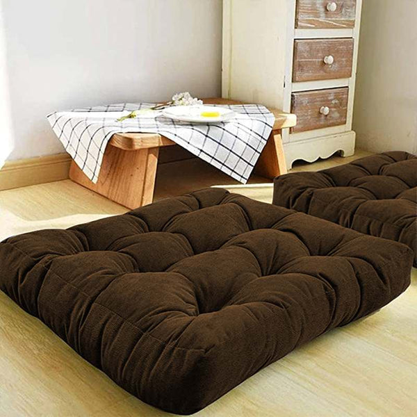 Pack of 2 Square Shape Floor Cushions - Chocolate