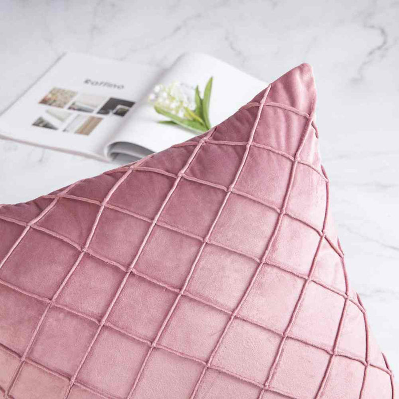 Pack of 2 Velvet Decorative Pleated Square Cushion - Pink - Linen.com.pk