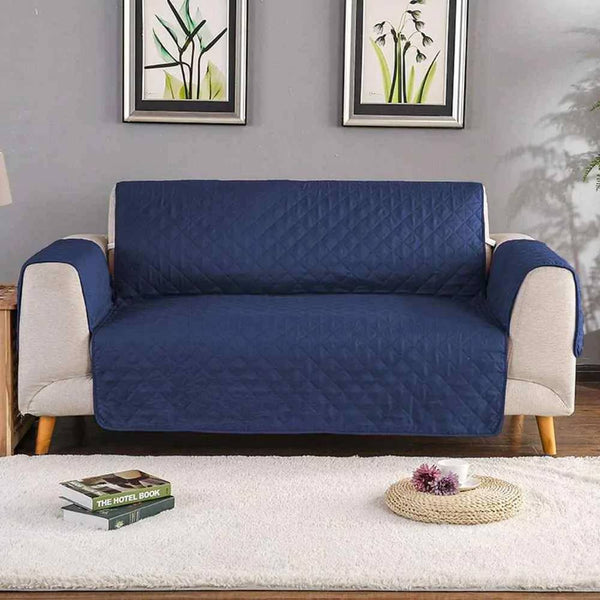 Non-slip Quilted Sofa covers  - Navy Blue - Linen.com.pk