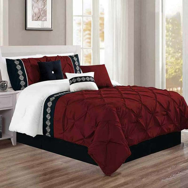 3 Pieces Embroidered Pintuck Duvet Set - Maroon
