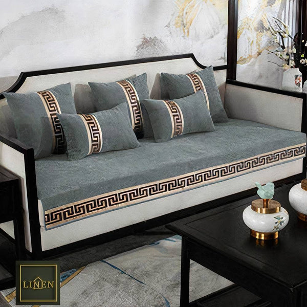 Velvet Embroidered Sofa Cover With Cushion Covers - Linen.com.pk