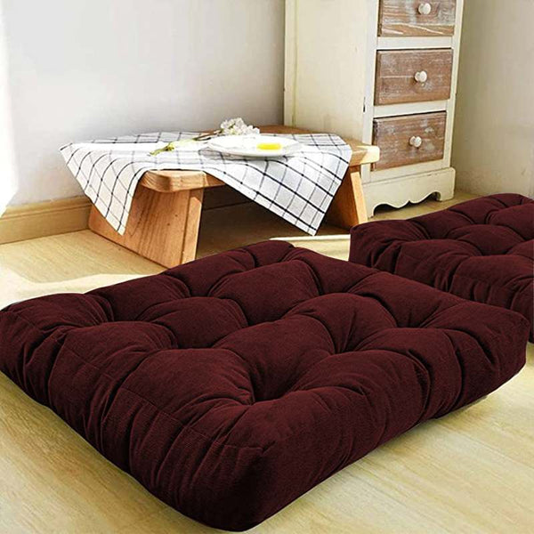 Pack of 2 Square Shape Floor Cushions - Maroon